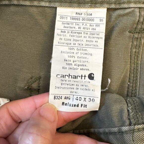 Carhartt Men's Carpenter Pants 40x30 (41x29) Green B324 ARG Twill Workwear - Picture 11 of 15